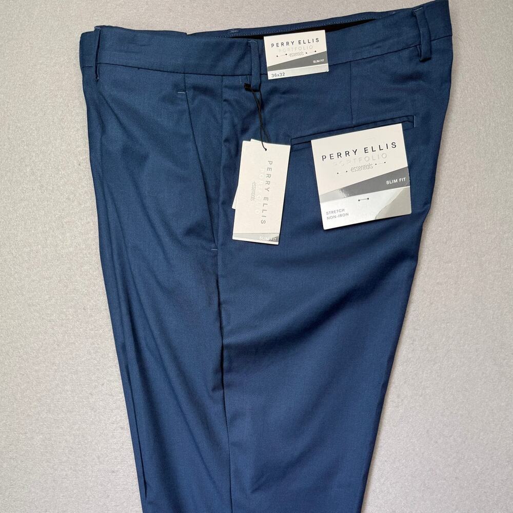 Perry Ellis Portfolio Men's Slim-Fit NonIron Stretch Dress Pants Blue 36x32 $95